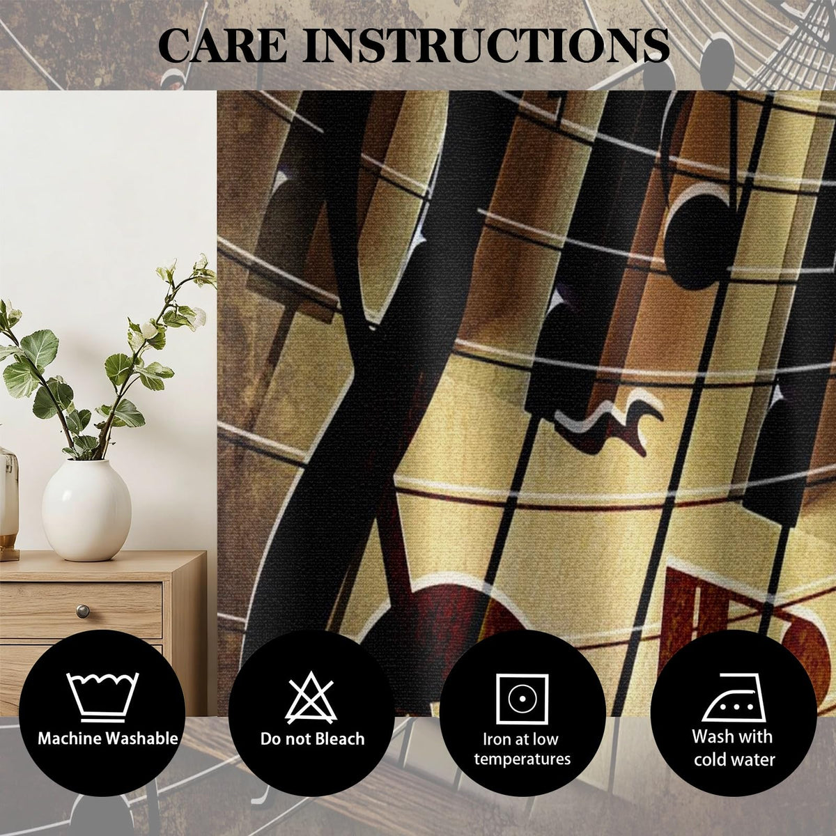 MBVZGUK Retro Nostalgia Piano Keyboard Curtains for Bedroom, 63 Inch Length 2 Panels, Music Note Staff Pattern Curtain Panels, Classic Rustic Brown Vintage Style Window Drapes for Music Studio