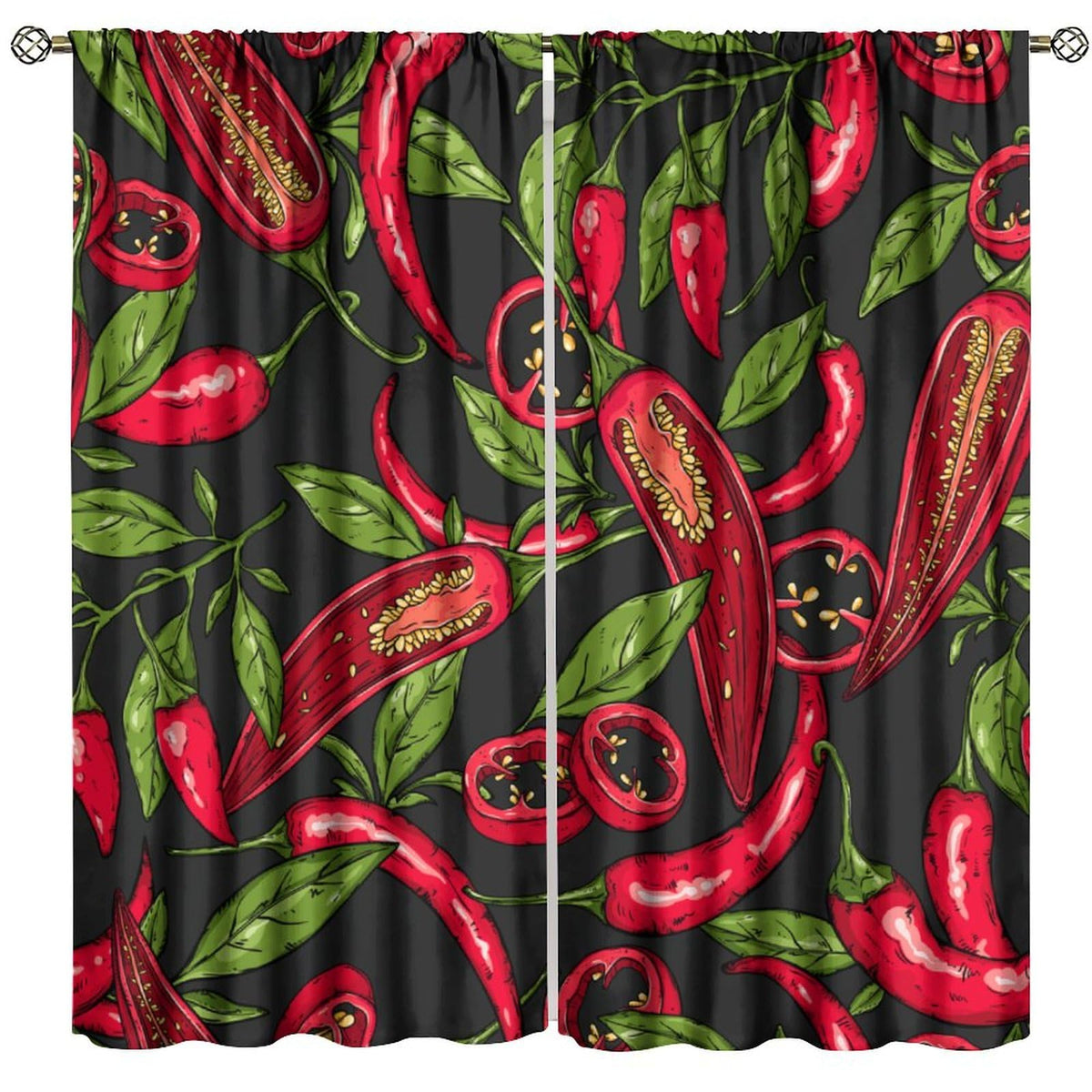 BenYaSong Chilli Long Decor Window Curtain,Mexican Hot Slices Halves Pieces Organic Healthy Farm Agriculture Leaf for Home Kitchen Restaurant Decoration Window Curtain 2Panel 42" W X 45" L