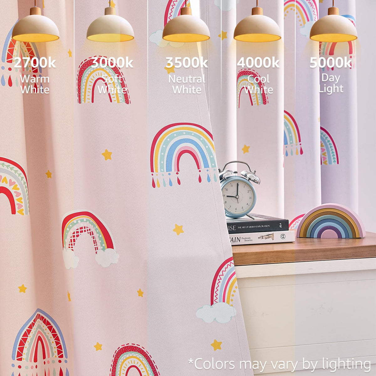 Vangao Blackout Curtains for Kids Bedroom Rainbow Pink Nursery Curtains 63 Inch Length Short Drapes for Teen Girls Thermal Insulated Room Darkening Boho Light Blocking for Living Room Set of 2