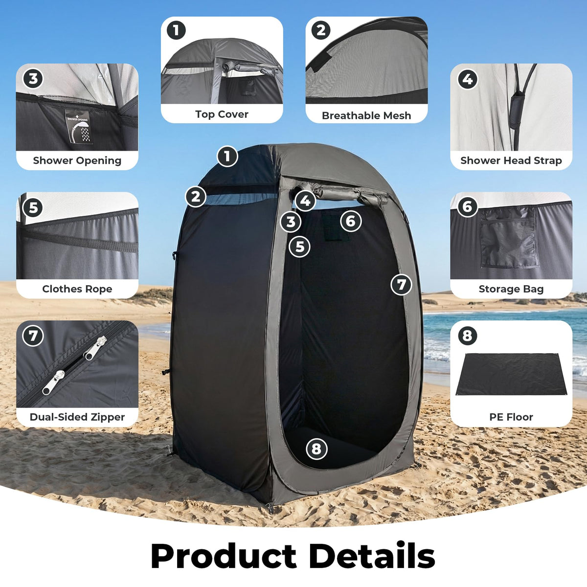 Alvantorยฎ Shower Tent Pop Up Changing Room Outdoor Shower Enclosure Pop Up Privacy Tent Toilet Shelter Camping Dressing Room Portable Teflon Coating Fabric 4โx4โx7' Patent Pending