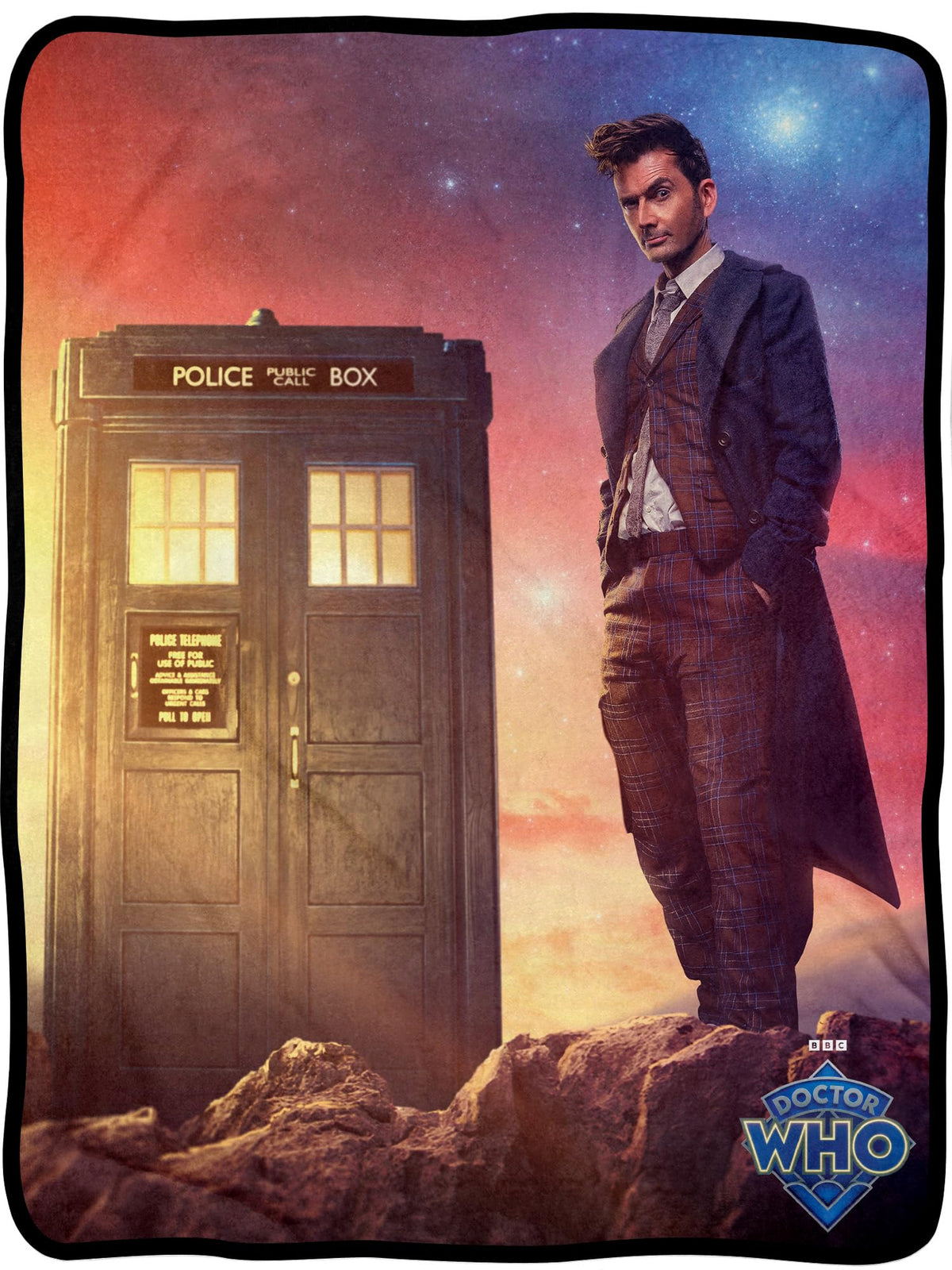 Doctor Who Throw Blanket - 10th Doctor David Tenant Tardis Lightweight Soft Fleece Throw Blanket for Bed and Couch 45" x 60"