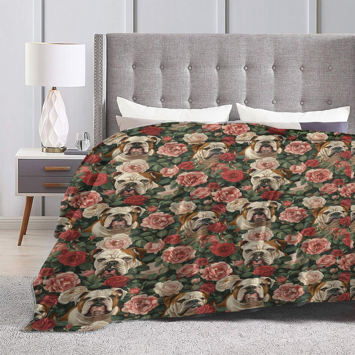 TZJCCMAY English Bulldog Blanket for Kids Women Adults, Floral Dog Lover Throw Blankets, Soft Lightweight Fleece for Bed Sofa Home Living Room Decor, Birthday Gifts, 50x60in