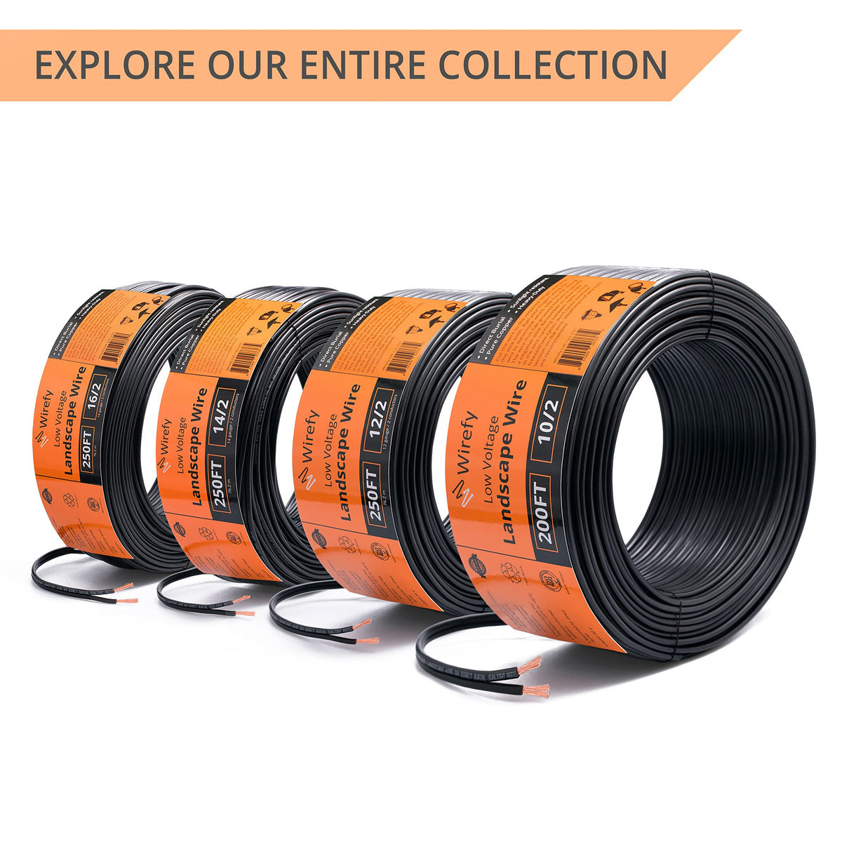 Wirefy 14/2 Low Voltage Landscape Wire 250 ft | Low Voltage Landscape Lighting Wire | Pure Copper | Outdoor Direct Burial | 14-Gauge 2-Conductor 250 Feet