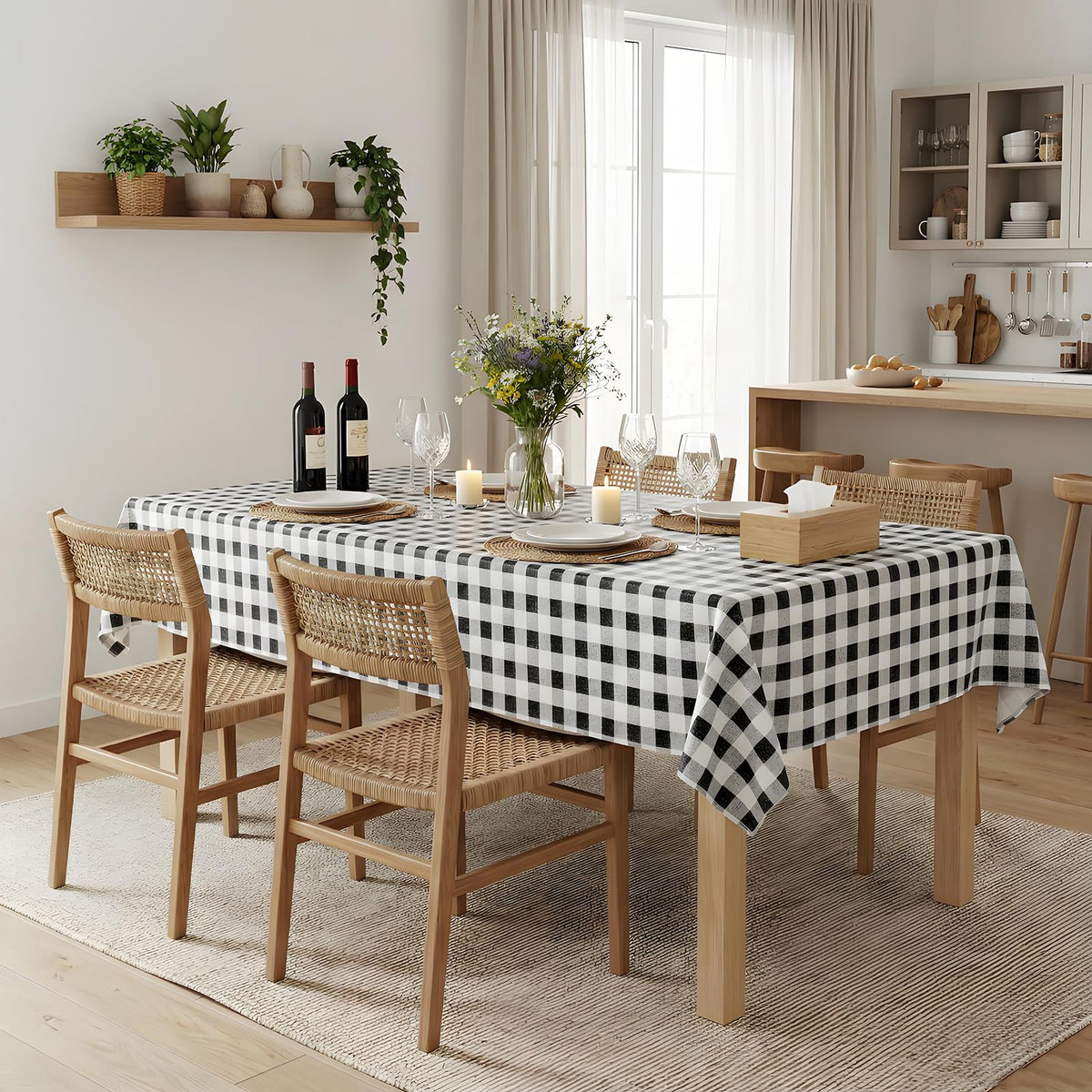 vortiara 52'' X 70'' Checkered Tablecloth Disposable Vinyl Tablecloths with Flannel Backing Wipeable Spillproof Plastic Table Cover PVC Waterproof Table Cloth for Indoor Outdoor