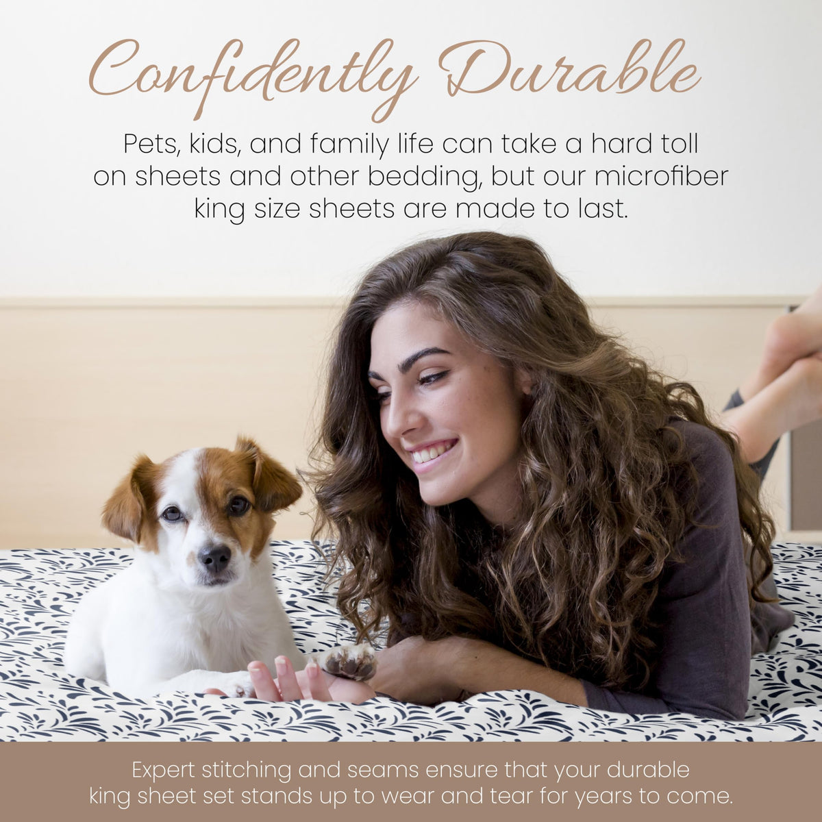 Linen Market 4 Piece King Sheet Set - Breathable, Double-Brushed Patterned Cooling Sheets – Oeko-TEX Certified Ultra Soft & Wrinkle-Free 16" Deep-Pocket King Sheets - Easy Care Burst of Vines Navy