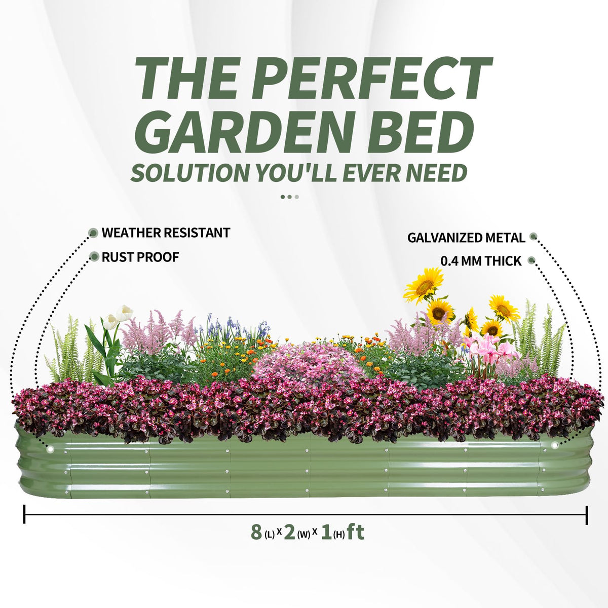 1MORE Galvanized Raised Garden Bed- Planter Garden Boxes Outdoor, Raised Beds for Gardening,Metal Garden Bed Kit for Vegetables Flower, Planter Raised Beds.8x2x1ft Green-2pcs