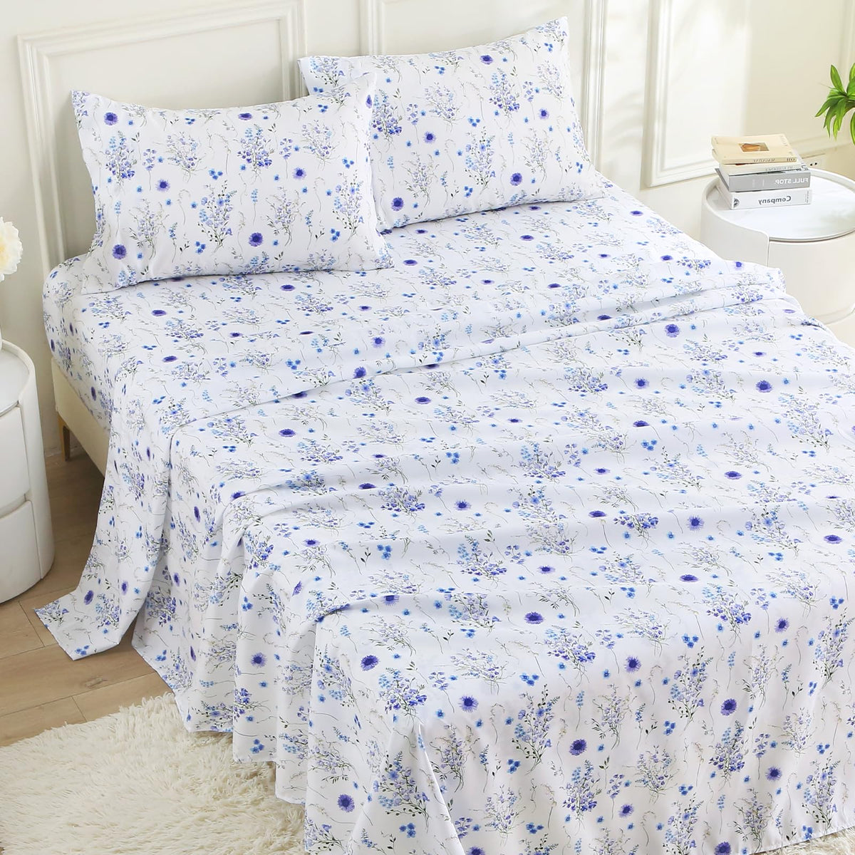 MUXHOMO Full Size 4 Piece Sheet Set, Soft & Breathable Sheet Set for Bedroom with Deep Pocket Up to 16", Wrinkle-Free & Cooling Bed Sheet with Flat Sheet, Fitted Sheet & Pillowcases - Indigo Mystical