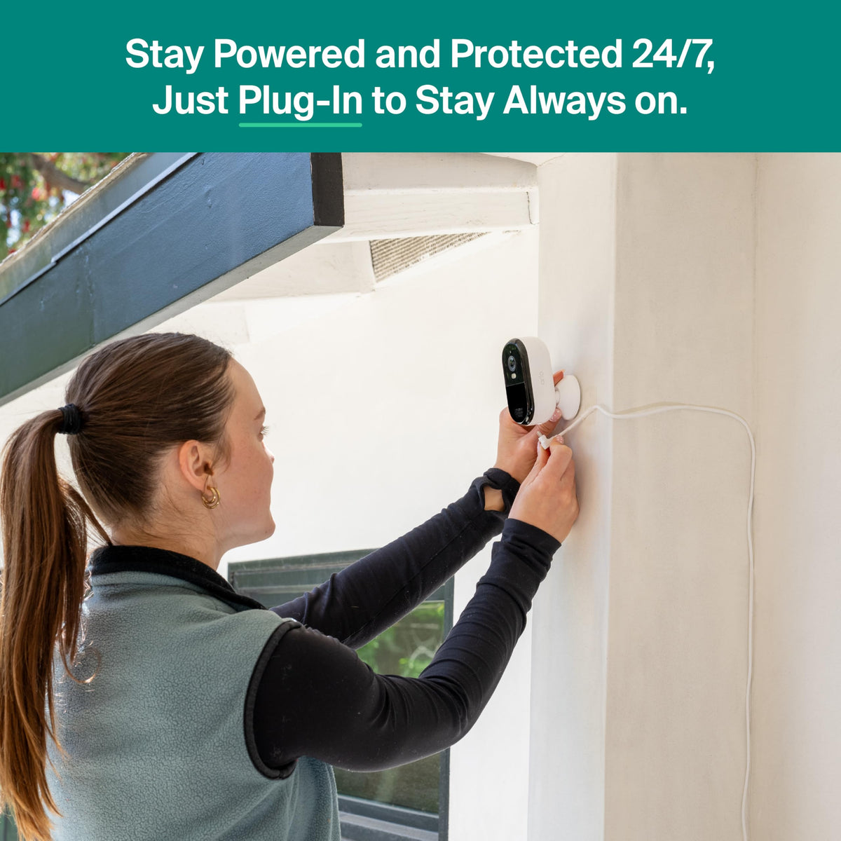 Arlo Essential Security Camera 2K (2025 Release) + 6 Months of Secure Plus Plan - Continuous Wired Plug-in Power Outdoor Camera, Person Recognition, Package Detection, Animated Preview, 2 Cam, White