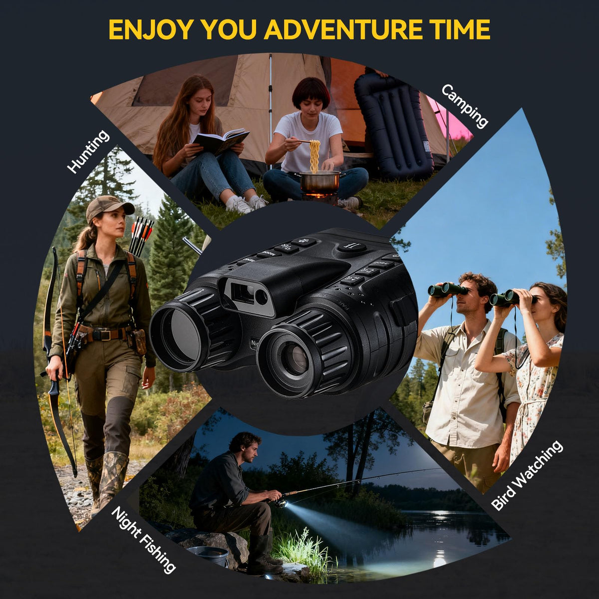 Night Vision Goggles with AI Smart Rangefinder,4K Video Full Dark HD Night Vision Binoculars for Hunting, 8X Digital Zoom with 32GB SD Card,USB-C Rechargeable