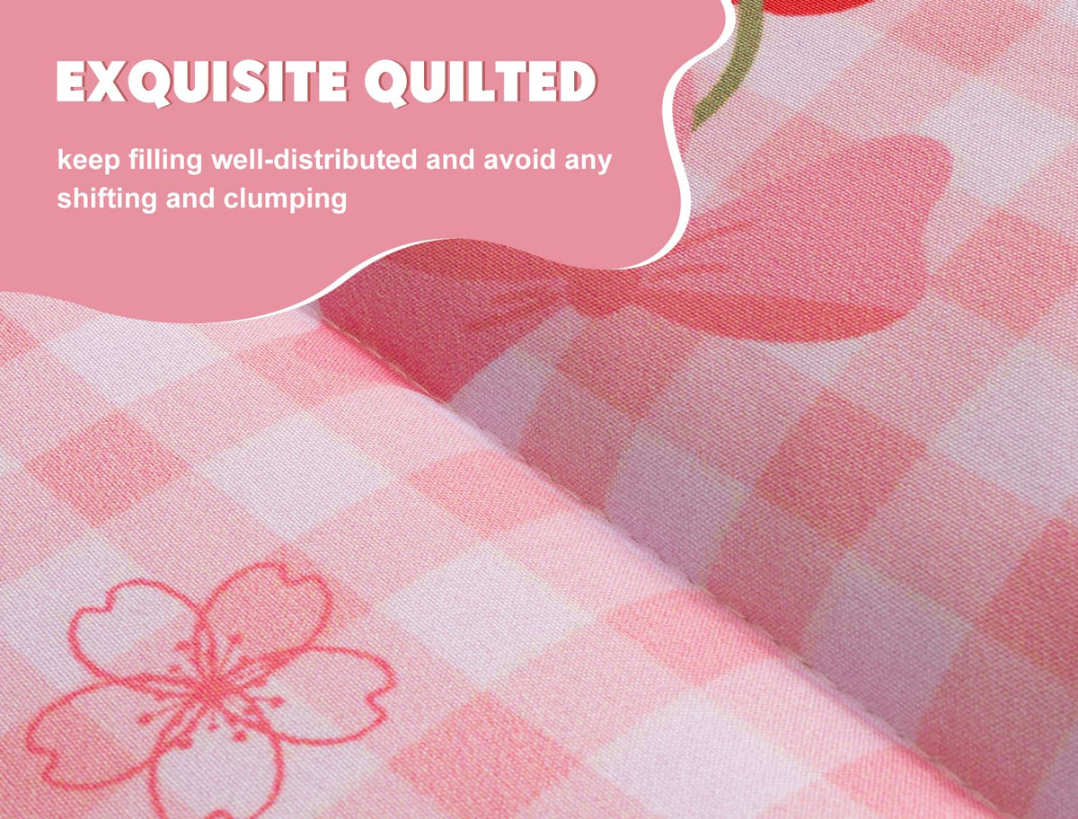 Meeting Story 3pcs Plaid Checkered Kids Comforter Sets Zipper Bedding Set for Girls,Twin Cherry Kid Bedding Set Strawberry Comforter Bedding for Kid, Bed in a Bag(DarkPink,Twin)