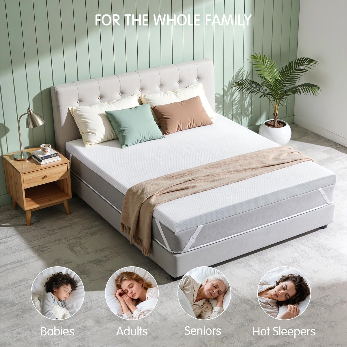 Subrtex Mattress Topper Cover (Only Cover) Mattress Protector Bedding Rayon Made from Bamboo Removable Mattress Encasement Mattress Cover with Zipper (4 Inch, White, Queen)