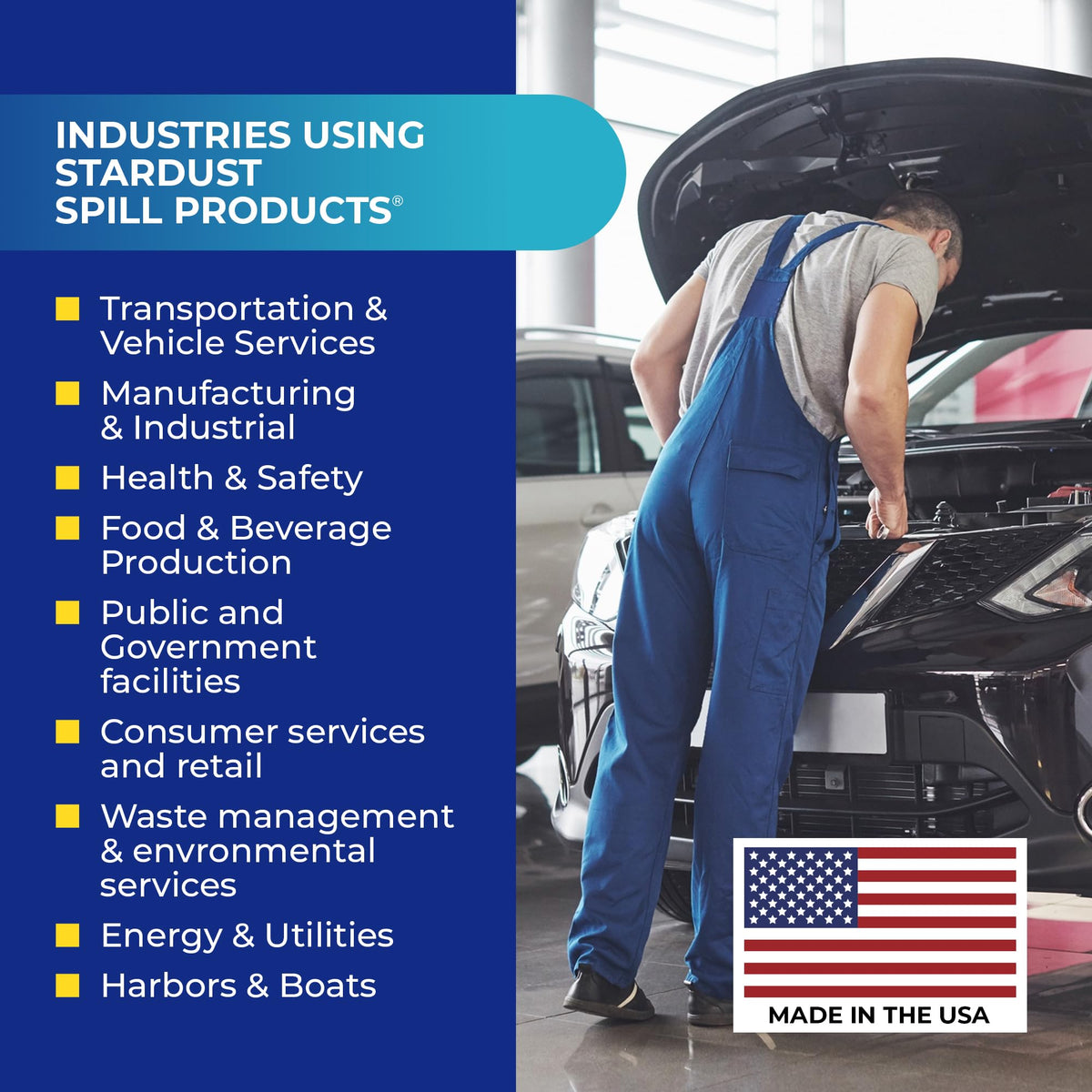 Stardust Spill Products Oil-Only Spill Kit – OSHA Compliant Solution for Vehicles, Industrial, & Restaurant Use, Emergency Response Oil Cleanup, 12-Pack