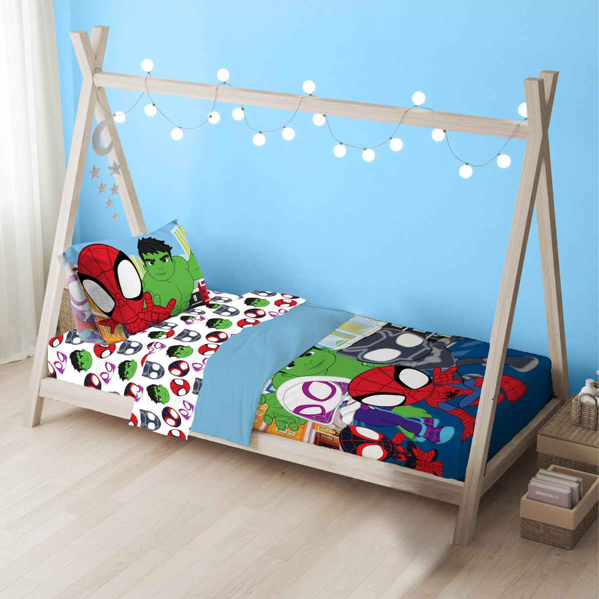 Sunny Side Up Marvel Spidey & His Amazing Friends Toddler Comforter Set - 4 Piece Preschool Bedding Includes Comforter, Sheets & Pillow Cover – Super Soft Superheroes Microfiber Bed Set