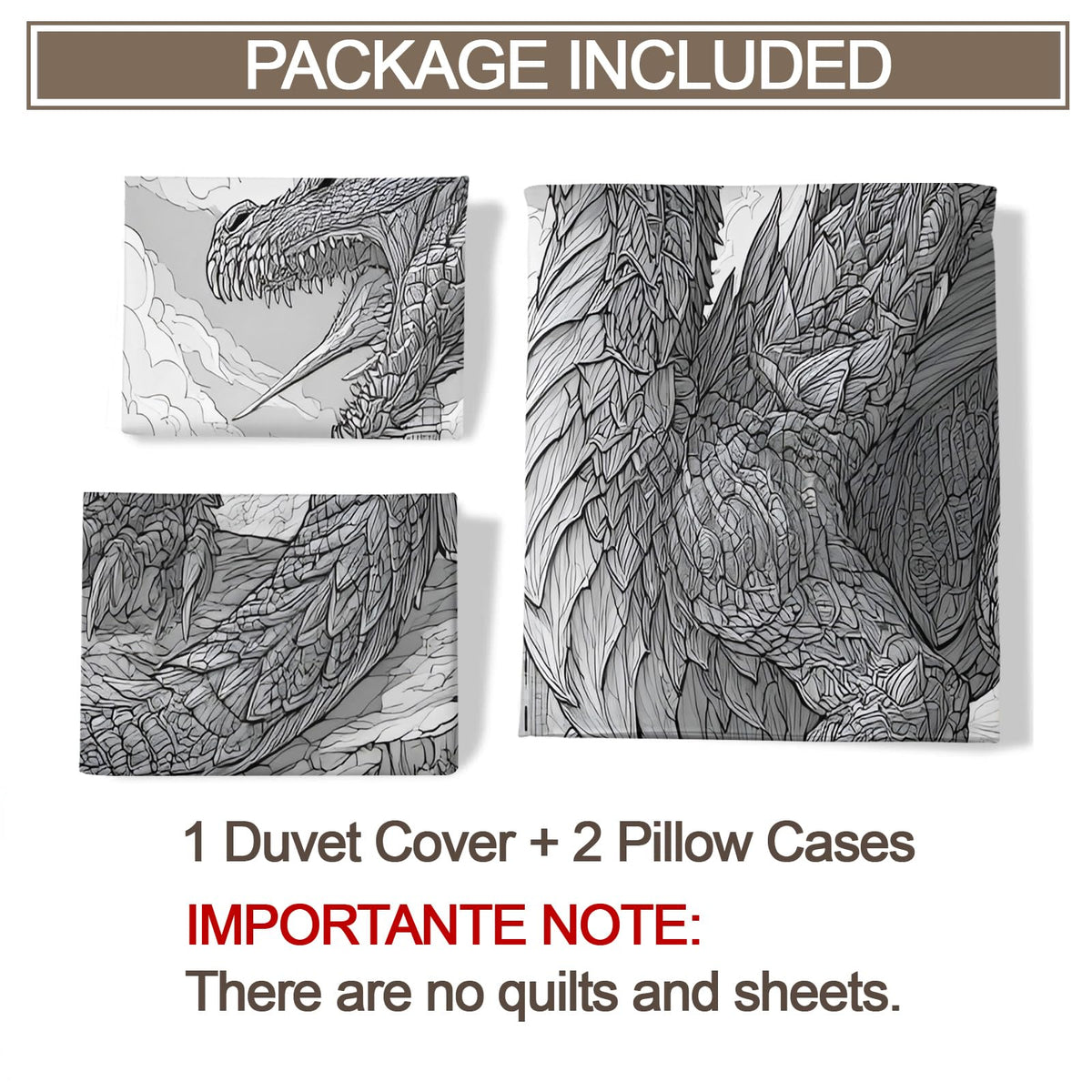 Dragon Duvet Cover Set Twin Size for Teen Boys Adult, Black and White Line Art Dragon Bedding Sets 3 Pieces Bedroom Decorative Bedspread for Men, Fantasy Art Animal Duvet Cover with 2 Pillowcases