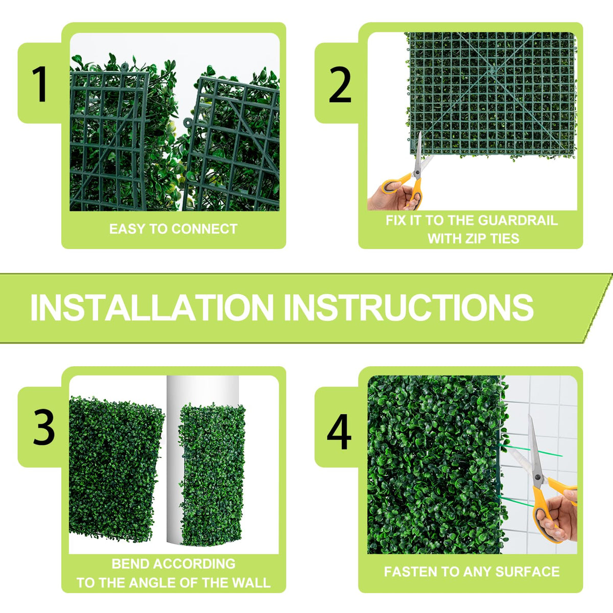 Grewyear Grass Wall Panels 20" X 20" (24Pcs) Greenery Backdrop, Artificial Green Grass Backdrop Boxwood Panels, Greenery Wall Decor Indoor, Privacy Hedge Screen for Outdoor Garden, Patio Decor