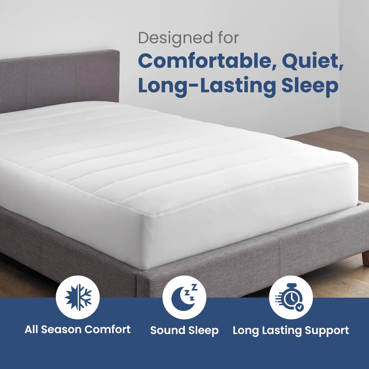 Martex Quilted Mattress Pad, Soft Breathable Polyester-Cotton Blend Fabric, Premium Polyester Fill Mattress Topper Pad, Deep Pocket Elastic Fit up to 18”, All-Season Comfort, Machine Washable, Twin