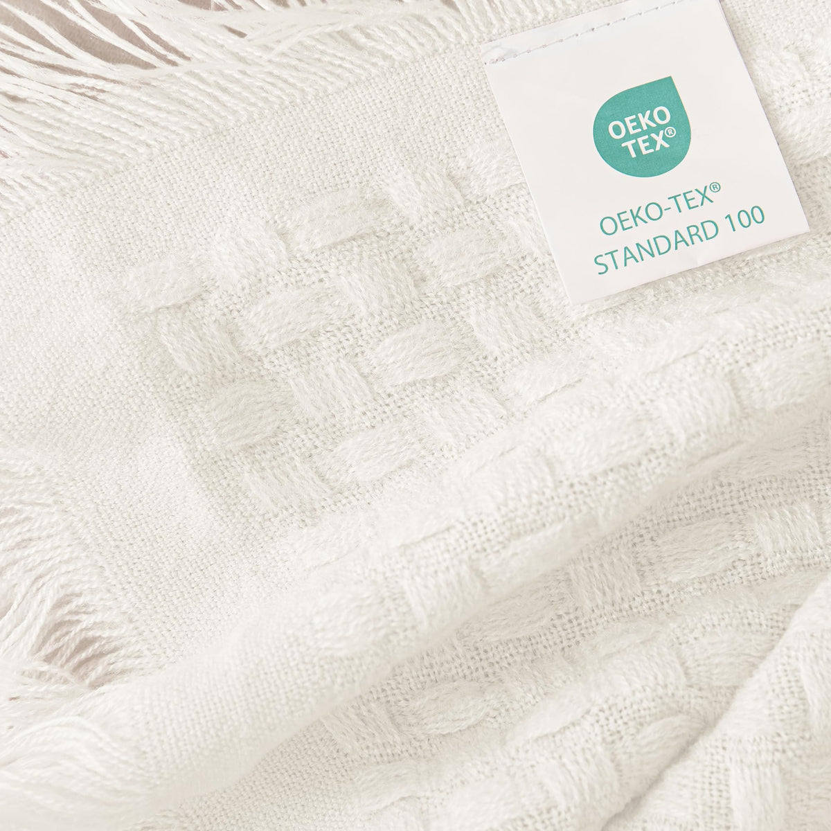 Exclusivo Mezcla Knit Throw Blanket with Fringes for Couch, Reversible Super Soft and Warm Woven Throw for Summer, Home Decor, 50"x60", Ivory