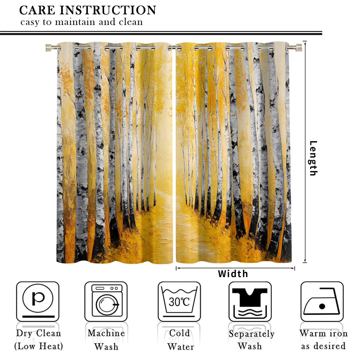 JAXIUOF Autumn Forest Blackout Curtains for Bedroom 84 Inch Long 2 Panels, Birch Trees Window Curtains, Forest 3D Printed Drapes, Grommet Top Window Treatments for Living Room Kitchen Decor