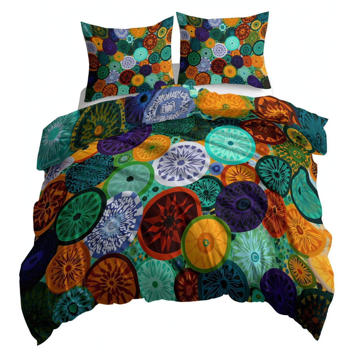Super Soft Abstract Mosaic Duvet Cover Set Twin Size, Islamic Style Geometric Circles Pattern Bedding for Kids Boys Girls Teens - Breathable and Anti-Allergic Soft Comforter Cover 2 Pillow Shams