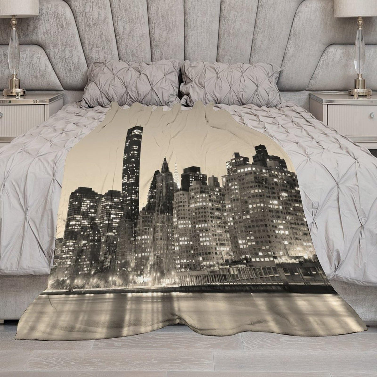 City Landscape Throw Blanket,New York Manhattan Cityscape Ocean Coast Scenery Pattern Soft Cozy Warm Flannel Blankets for Sofa Couch Bed Gifts for Lover Kids Boys Grils Women Adults 30x40 Inch