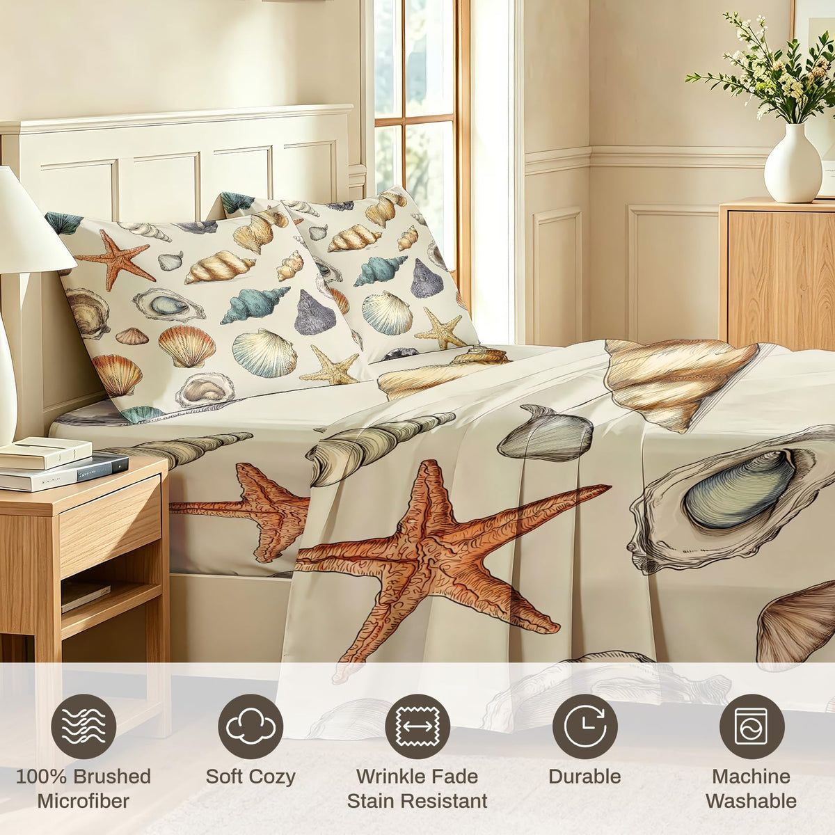 Coastal Queen Sheet Set Marine Life Flat Fitted Sheet Sets