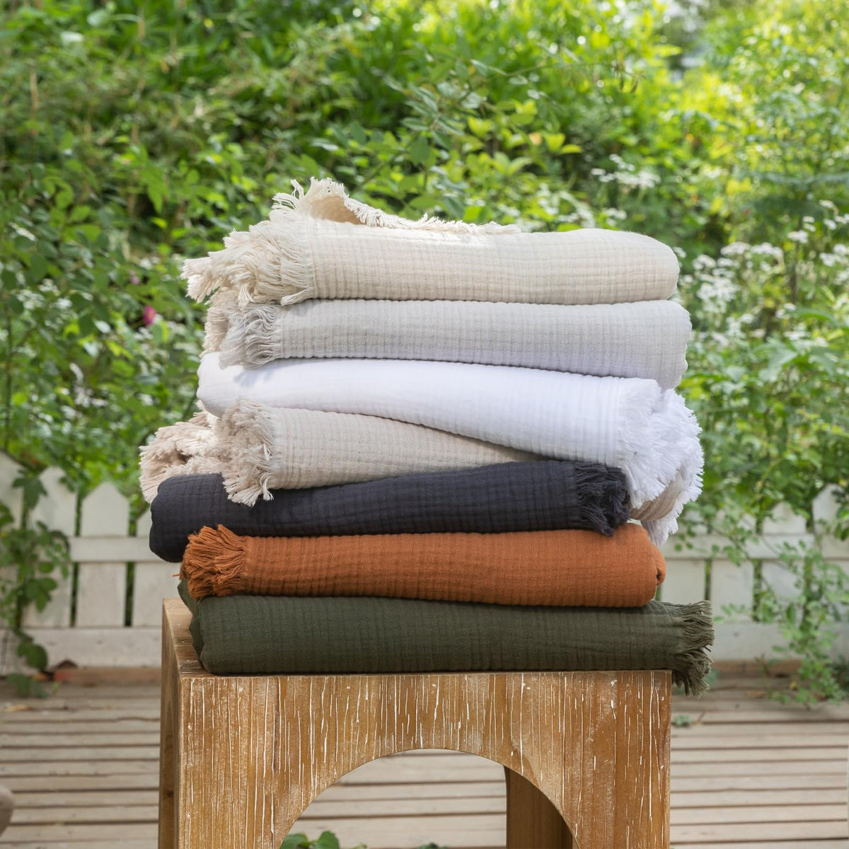 MooMee Muslin Blanket - 100% Cotton 4-Layer Gauze Throw Blanket with All-Around Fringe, Soft Breathable Lightweight Cooling Summer Blankets for Bed Couch (Beige,Queen 90" x 90")