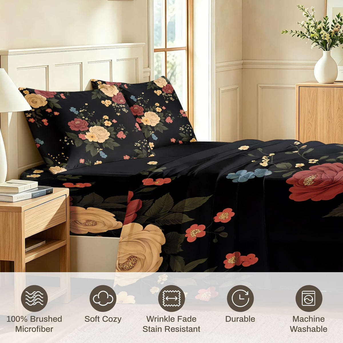 Peony Floral Bedding Set 4 Pcs Flowers Full Sheets