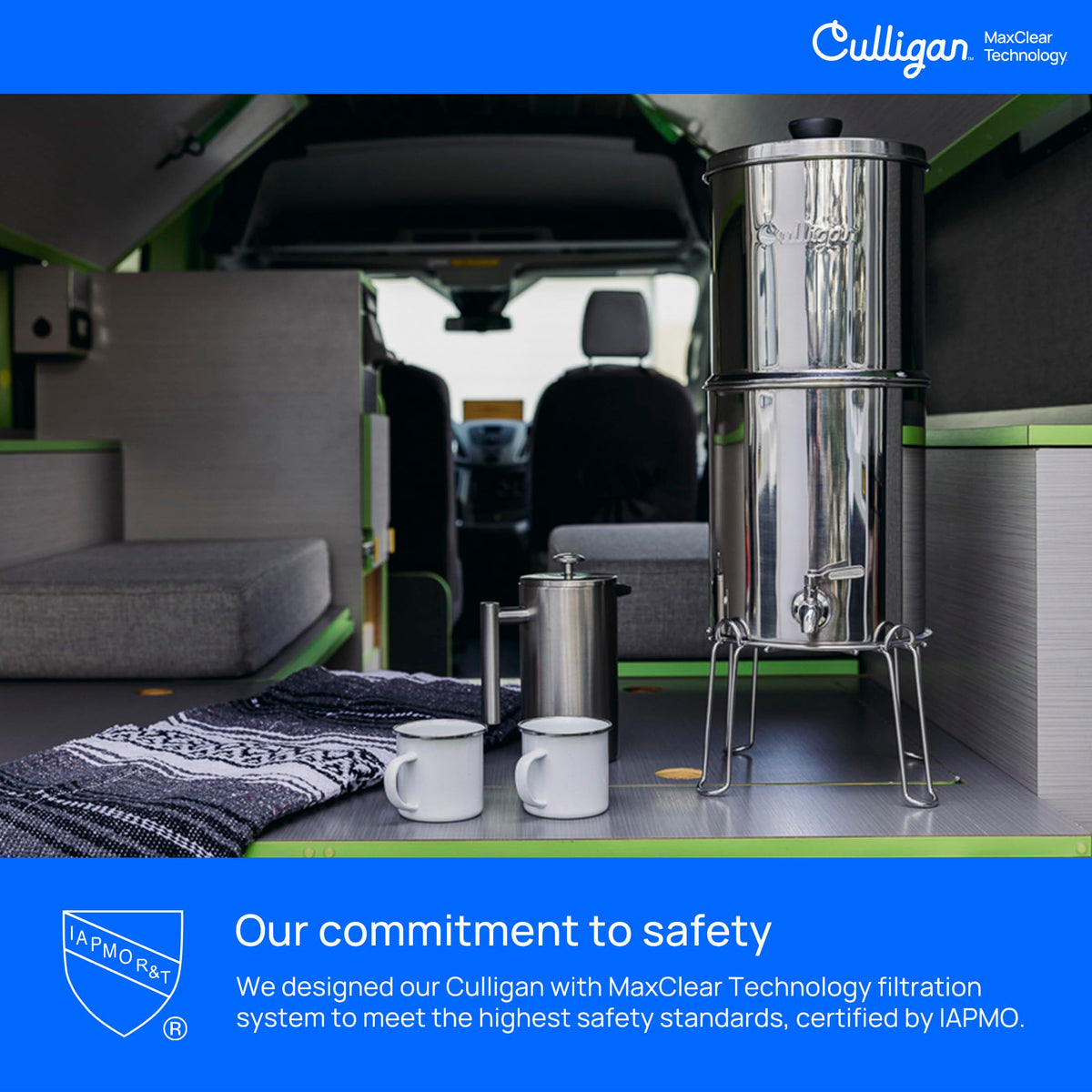 Culligan MaxClear 3 Gallon Gravity Water Filter System Removes Microplastics, PFAS & Lead, NSF/ANSI Certified, Brushed Stainless-Steel Countertop Filter with 1 Ceramic Filter