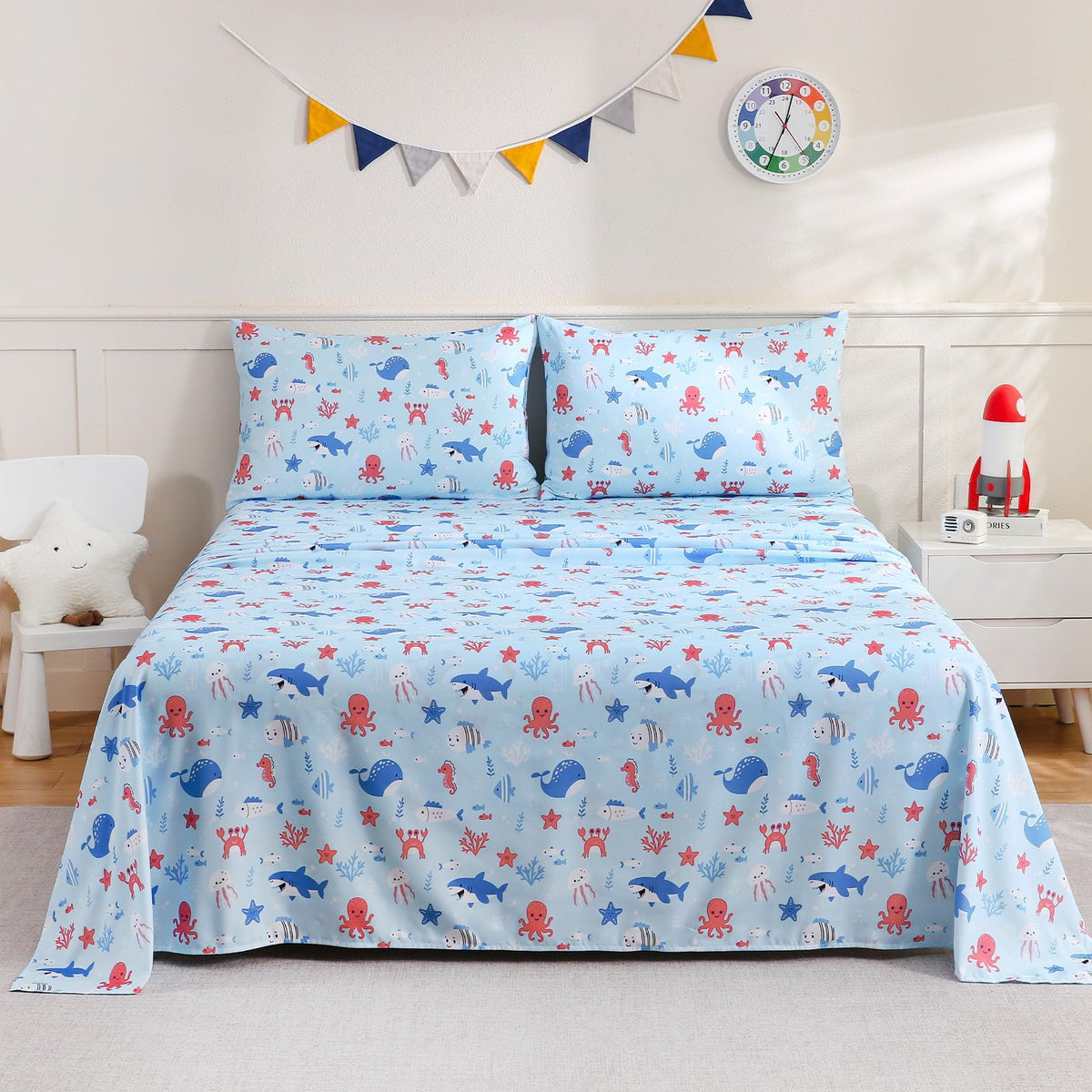 ChicView Twin Sheet Set Kids,3 Pieces Breathable Soft Microfiber Bedsheets for Child Boys Girls, Anti Pilling Deep Pockets Easy Care Bed Sheets, Ocean Animals