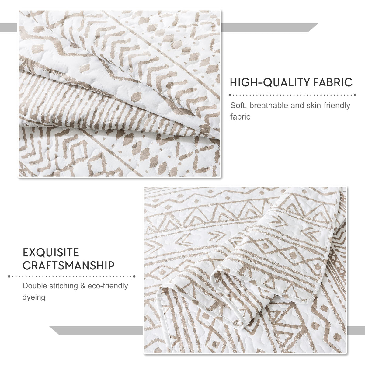 Travan 3-Piece King Quilt Set Striped Pattern Microfiber Soft Lightweight Bedding Set with Shams for All Season, Cream Strips, King Size