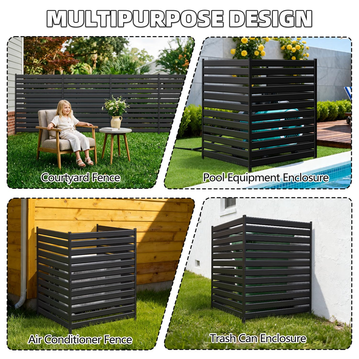 48" H×38" W(2 Panels) No Dig Metal Privacy Fence Panels for Air Conditioner Units, Can Also Hide The Pool Equipment, Black Outdoor Rustproof Trash Cans Privacy Screen