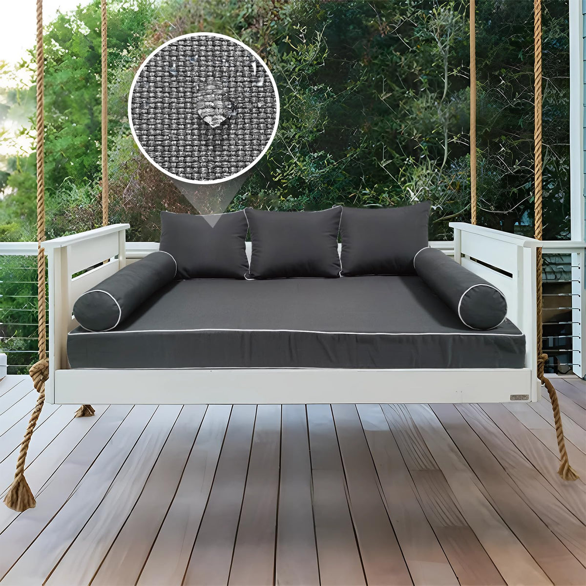 ZOALXZNT Twin Size Porch Swing Bed Cushion Cover,Waterproof Outdoor Twin Mattress Cover for Daybed,Outdoor Daybed Cushion Bolster Pillow Fitted Sheet Covers,Only Covers (Dark Gray, 75 * 39 * 6in)