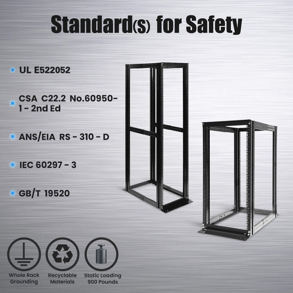 Raising Electronics Server Rack 4 Post Open Rack Frame Rack Enclosure 19 Inch Adjustable Depth Cold Rolled Steel(15U,36 Inch Height)
