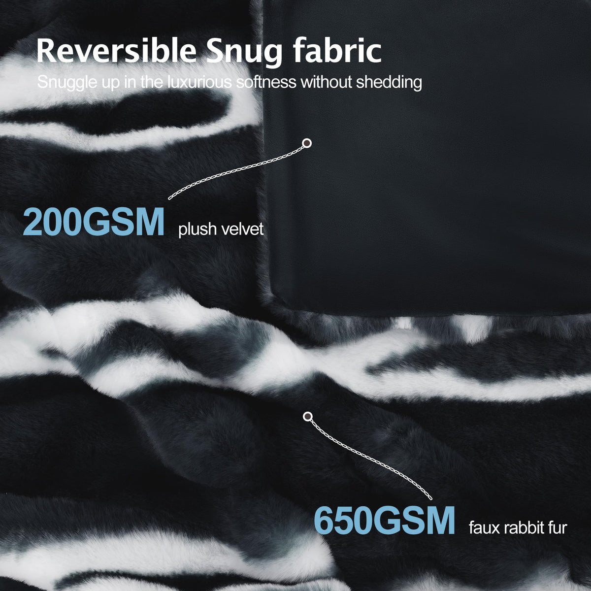 VFROO Plush Faux Rabbit Fur Throw Blanket – 850GSM Thick & Warm, Ultra Soft Fluffy Blanket for Couch, Bed, Sofa, Ideal Gift for Women, 50" × 60", Black