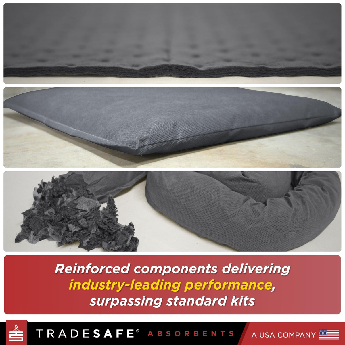 TRADESAFE Universal Spill Kit OSHA Approved - Portable Spill Kit Bag for Emergency Response, 7-Gallon Capacity, Spill Absorbent Pads, Spill Socks, Pillow, Gloves, Goggles, Hazmat Bags, 19 Pieces