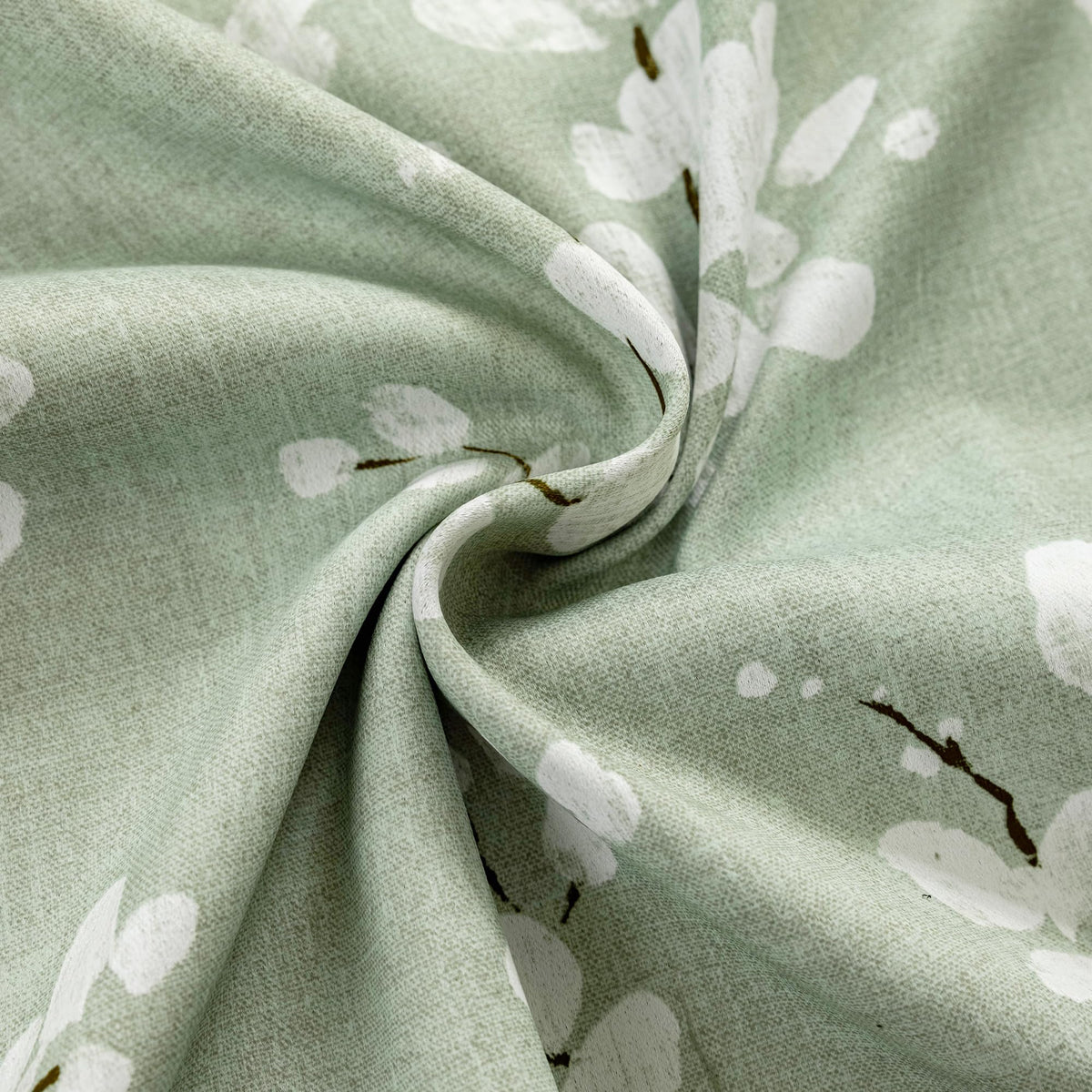 FMFUNCTEX 100% Blackout Floral Curtains for Bedroom, Sage Green Curtains 63 inch Length Blossom Patterned for Living Room, Thermal Insulated Farmhouse Drapes, Grommet Top 2 Panels (White on Green)