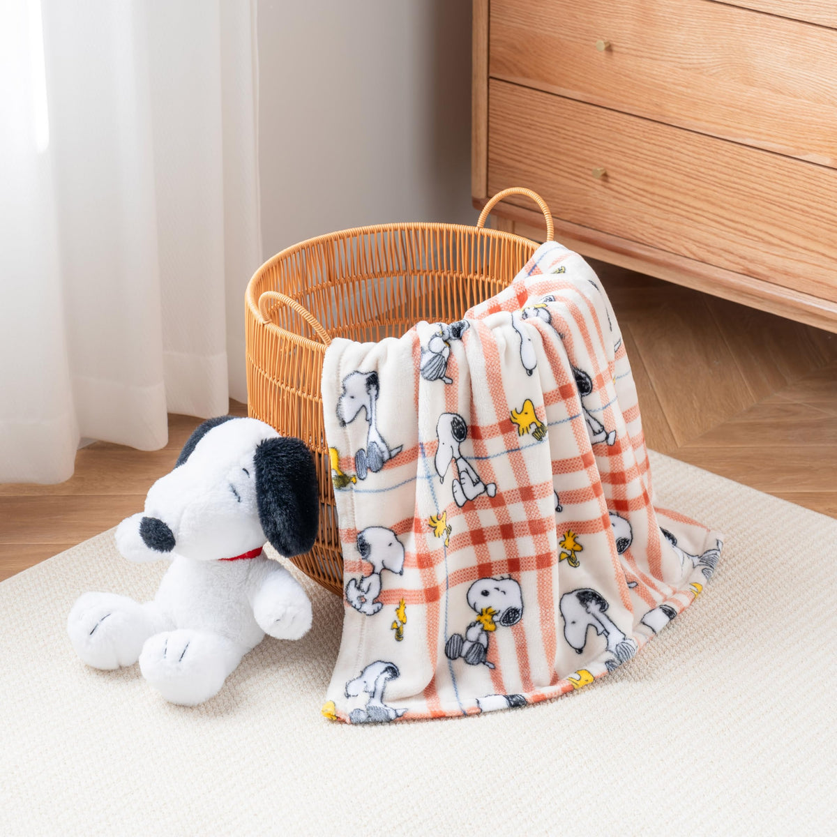 Berkshire Blanket Peanuts VelvetLoft Cute Character Snoopy Plush Throw Blanket,Peanuts Snoopy and Woodstock Wood Holiday Plaid,Throw 55 in x 70 in (Official Peanuts® Product)