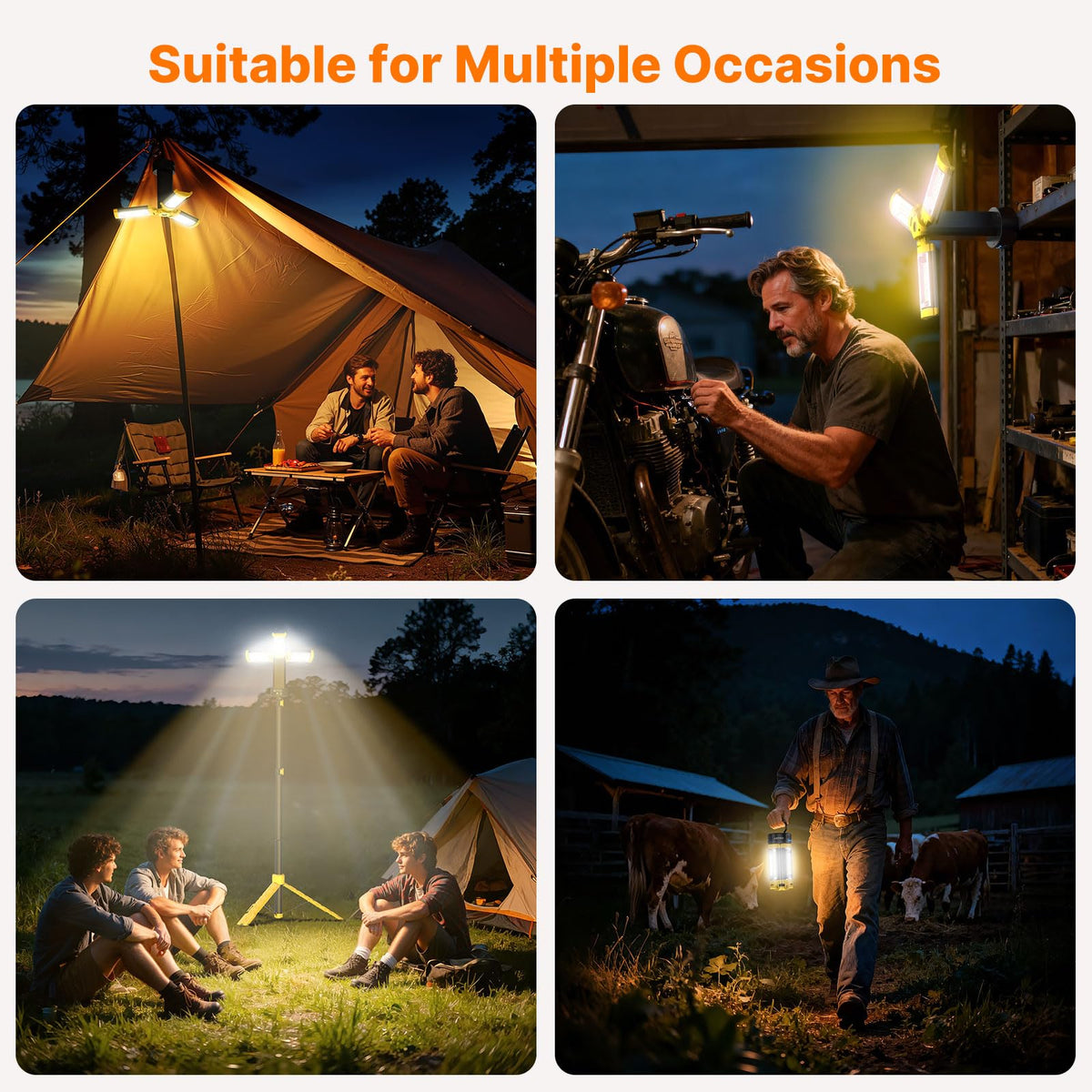 OGERY Camping Lights with Remote, 18000mAh Rechargeable Camping Lantern & LED Work Light, Detachable Tripod Stand up to 6.0 ft, 3 Lamp Heads for Camping Essentials & Emergency, Yellow