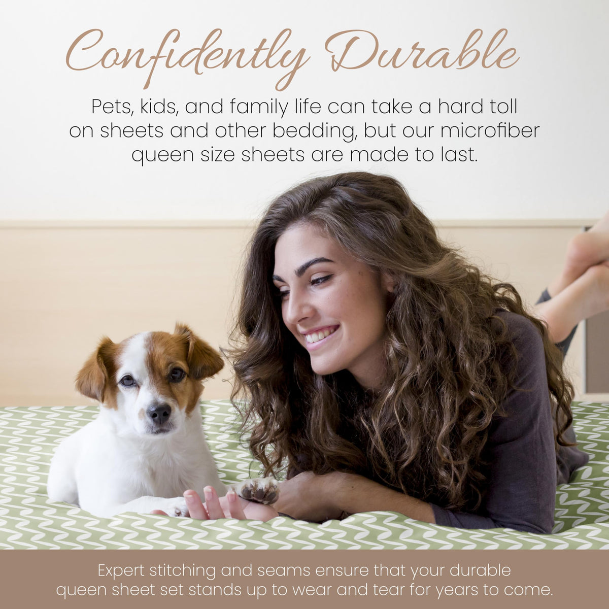 Linen Market Double-Brushed Patterned Microfiber Queen Sheet Set 4 Piece – Oeko-TEX Certified Ultra Soft & Wrinkle-Free - 16" Deep Pocket Sheets - Easy Care Queen Size - Puffed Chevron Sage