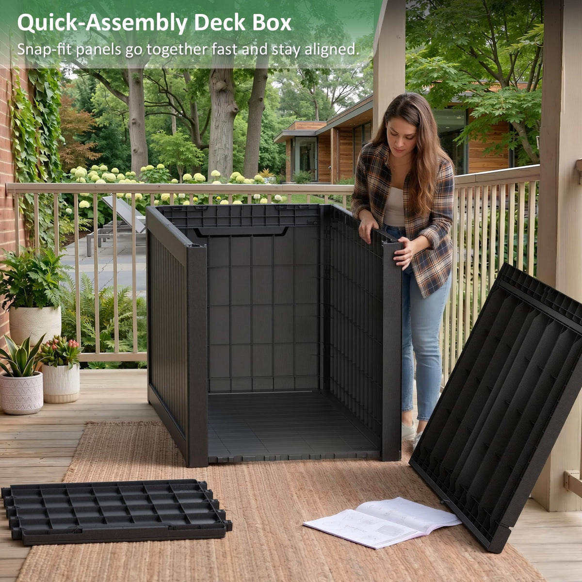 PatioZen 280 Gallon Deck Box Outdoor Storage Box, Waterproof and UV Resistant, Lockable&Resin for Patio Cushions Storage Furniture, Garden Tools, Pool Supplies(Black, 280 Gallon)