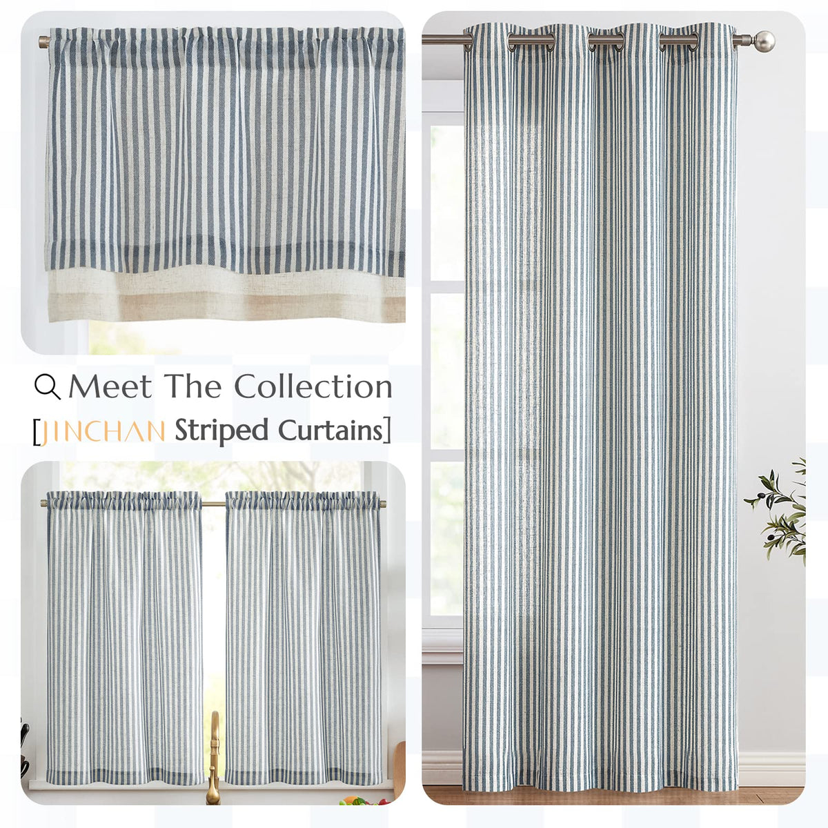 jinchan Linen Valance Kitchen Curtain Light Filter Double Layer 18 Inch