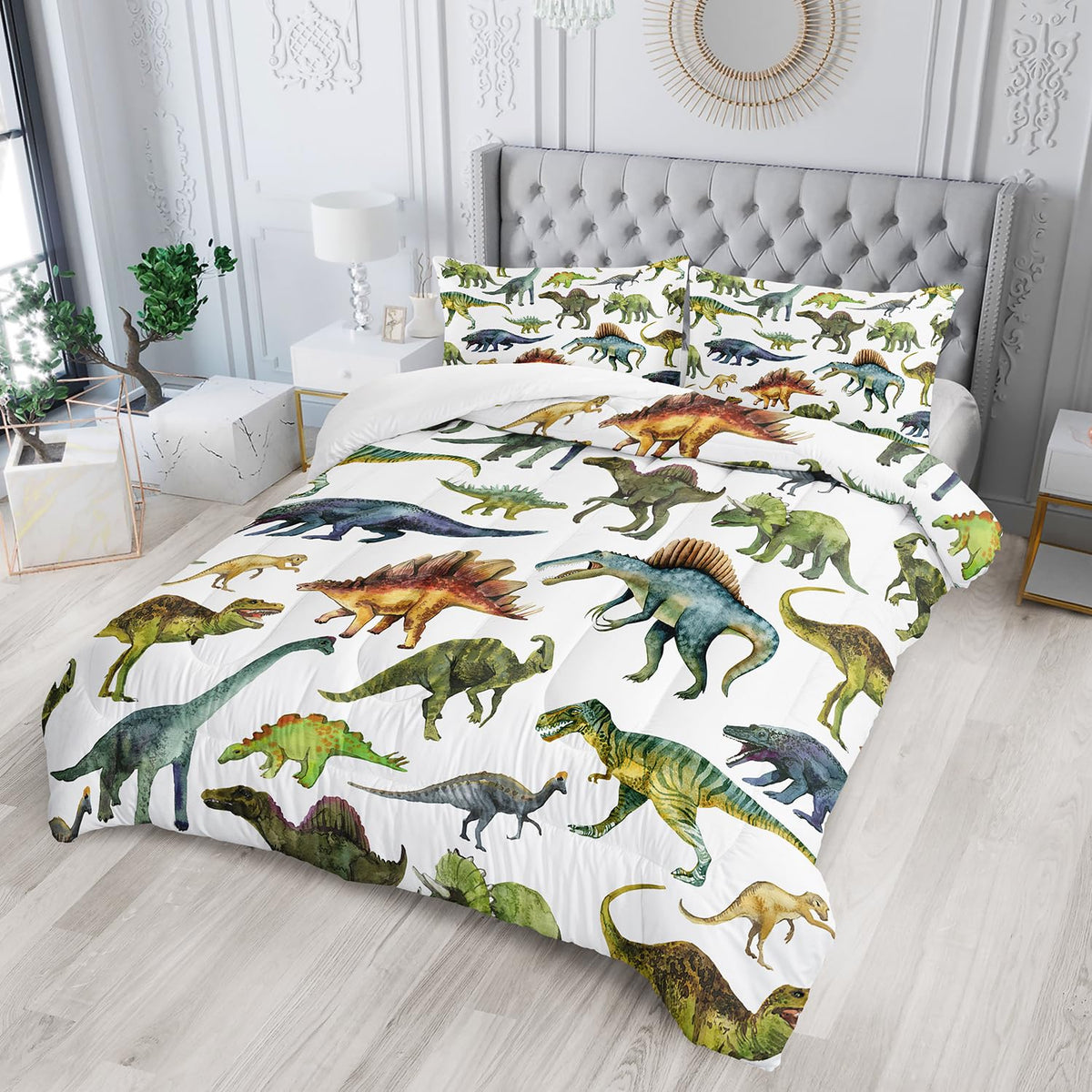 Nttopship Dinosaur Comforter Sets Twin Size,Dinosaur Printed Quilt Set for Bedroom Soft Microfiber All Season Print Quilt Set with 1 Comforter and 2 Pillow Case