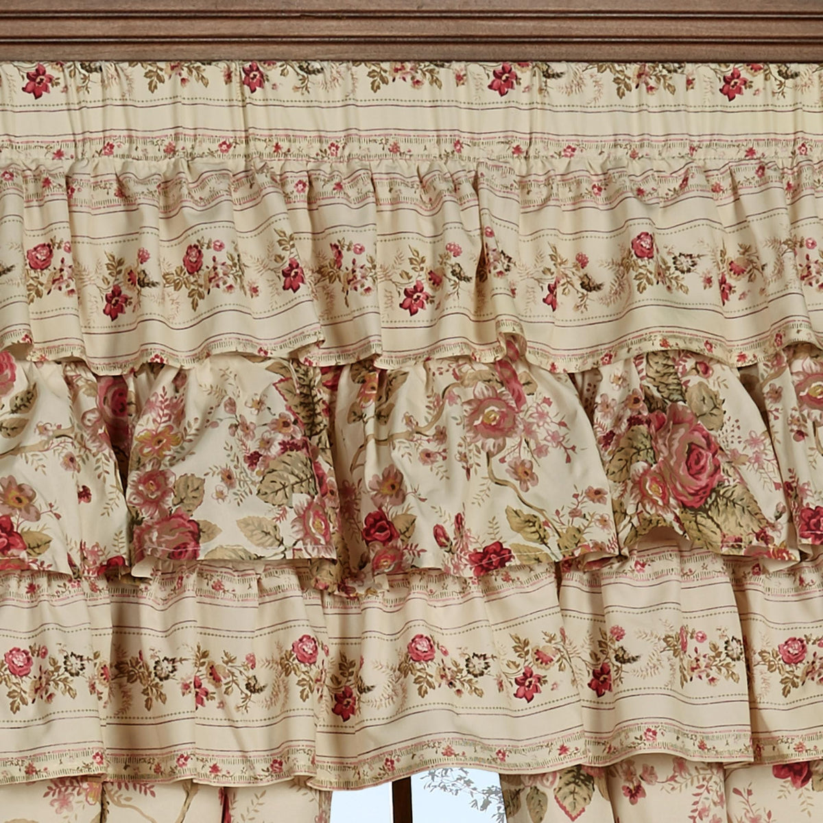 Touch of Class Heirloom Rose Window Ruffled Valance & 84" L Curtain Pair