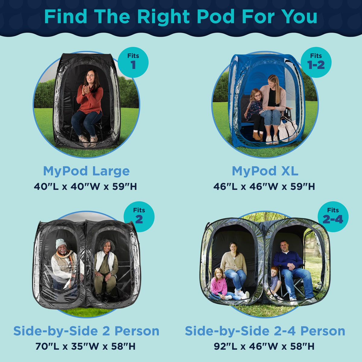 WeatherPod® Pop-Up Sports Tent 1-2 Person – Instant Setup MyPod™ Original Shark Tank All-Weather Pod Shelter for Outdoor Sports, Rain, Wind & Cold (Royal Blue, 46" L x 46" W x 59" H)
