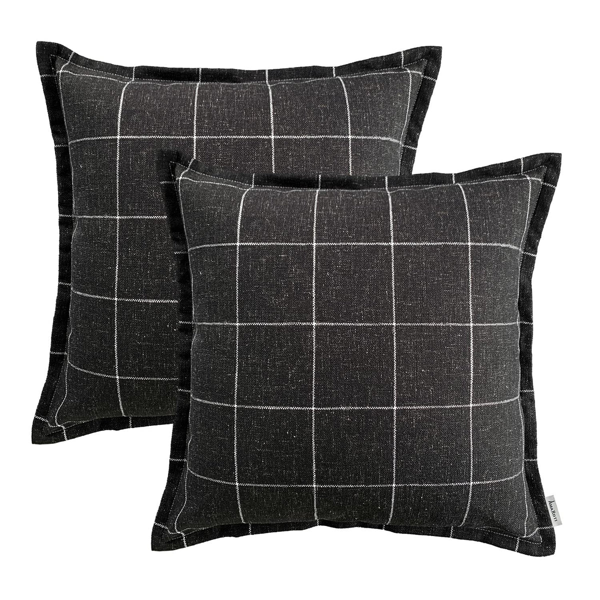 AMAROTI Black Plaid Linen Throw Pillow Covers 18x18 Inch Set of 2 Farmhouse Decorative Cushion Covers for Sofa Couch Living Room Bedroom