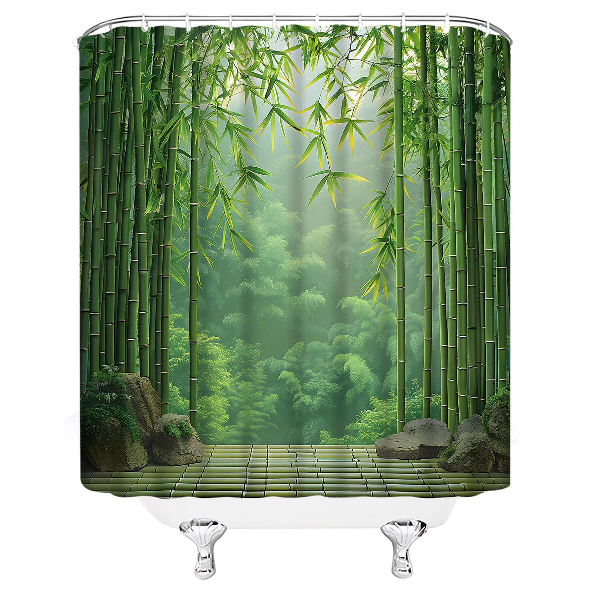 Bamboo Shower Curtain Green Bamboo Forest Japanese Asain Relax Rustic Nature Garden Scenery Landscape Bathroom Curtains Decor Fabric Set Include Hooks,(70" WX70 H)