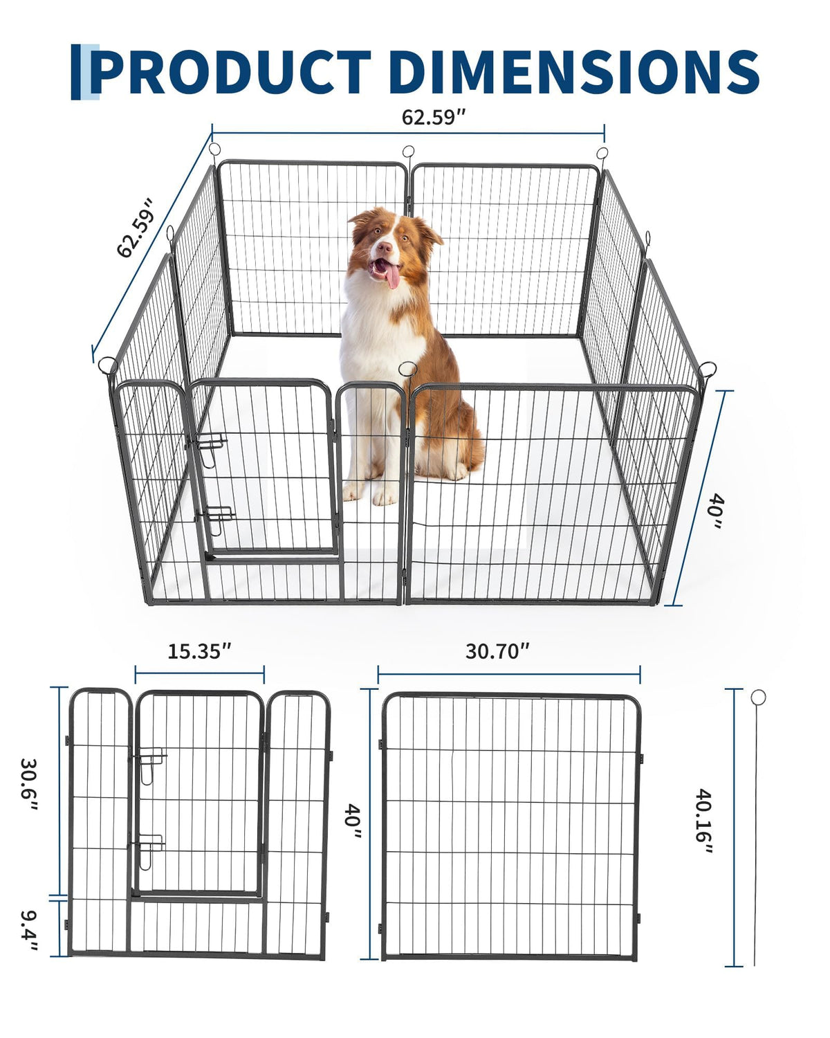 40 Inch 8 Panels Dog Playpen, Heavy Duty Metal Pet Exercise Pen with Secure Gate, Foldable Portable Dog Fence, Anti-Rust Metal Puppy Playpen for Large Small Dogs, Outdoor Yard RV Camping & Indoor Use