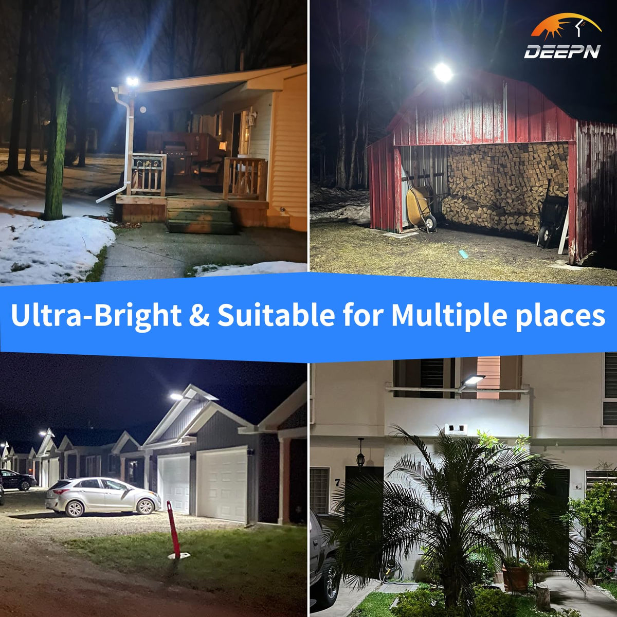 Solar Lights Outdoor, IP66 Waterproof Street Lights Outdoor, 6500K Dusk to Dawn Solar Security Flood Lights Motion Sensor with Remote Control for Yard, Entryway Garage, Porch 4 Pack