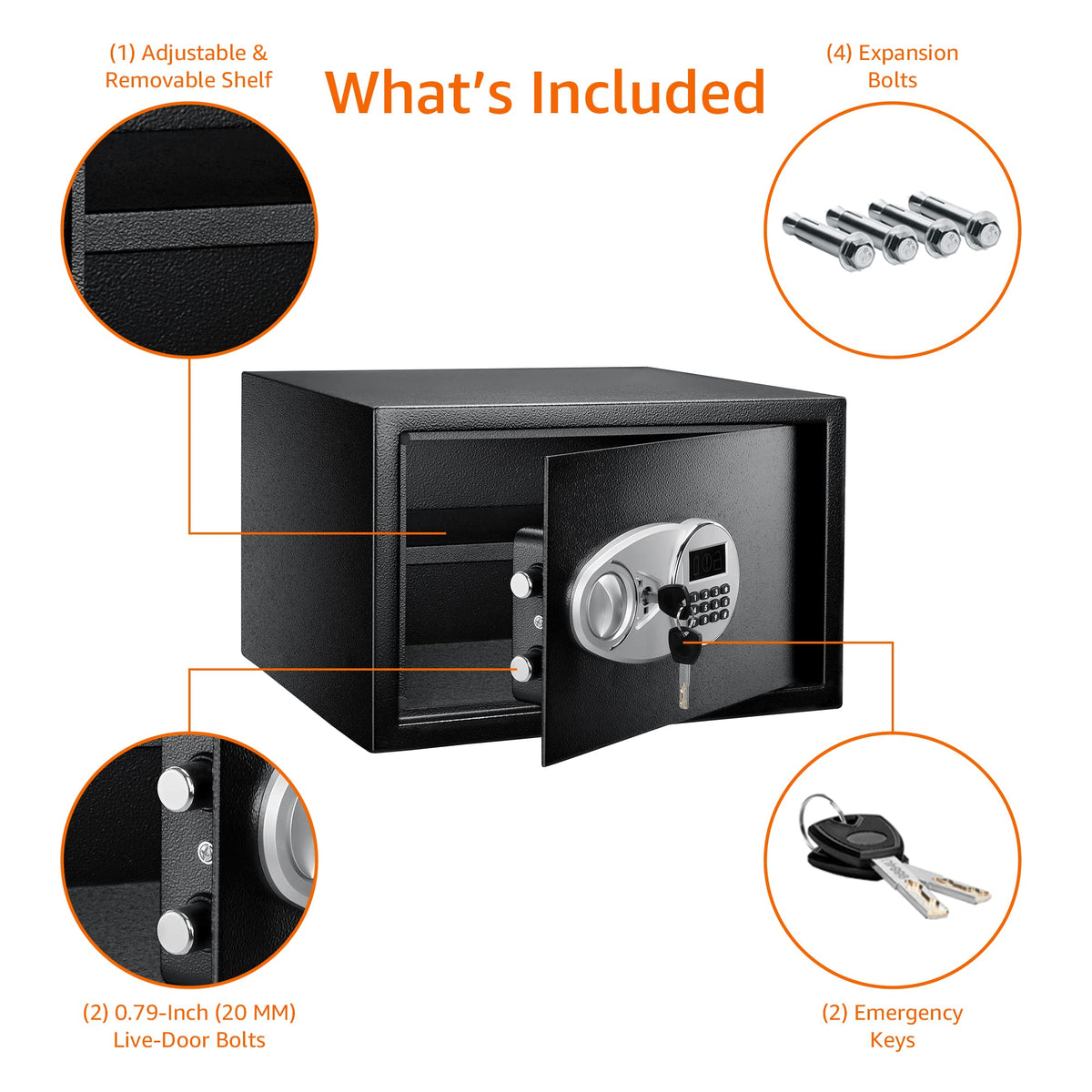 Amazon Basics Steel Security Safe and Lock Box with Digital Keypad, Easy to Use, Removable Shelf, Secure Cash, Jewelry, Documents, Black, 1.2 Cubic Feet, 16.9-x-14.6-x-10.6-inches (WxDxH)