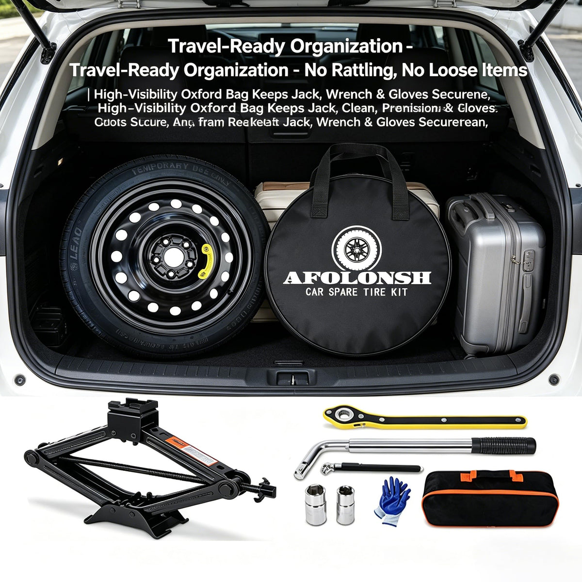 Afolonsh Spare Tire Kit Compatible with 2023-2026 Toyota Corolla Cross (Including Hybrid)| 145/85R18 Spare Wheel on 18x4 Rim 5x114.3 Bolt Pattern | Includes Car Jack Kit & Tire Carrying Case